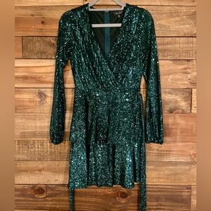Trixxi Long Sleeve Sequin Dress With Ruffles